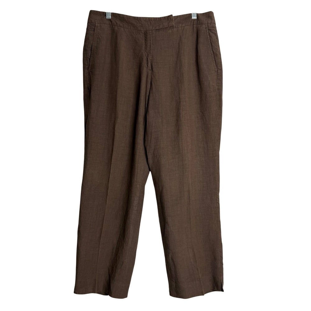 Faconnable 100%‎ Linen Trouser Pants Womens 12 Brown Preppy Business Career